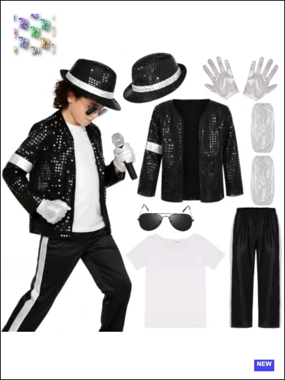 Kids Sequin Dance Costume Set 80s 90s Pop Star Outfit Halloween